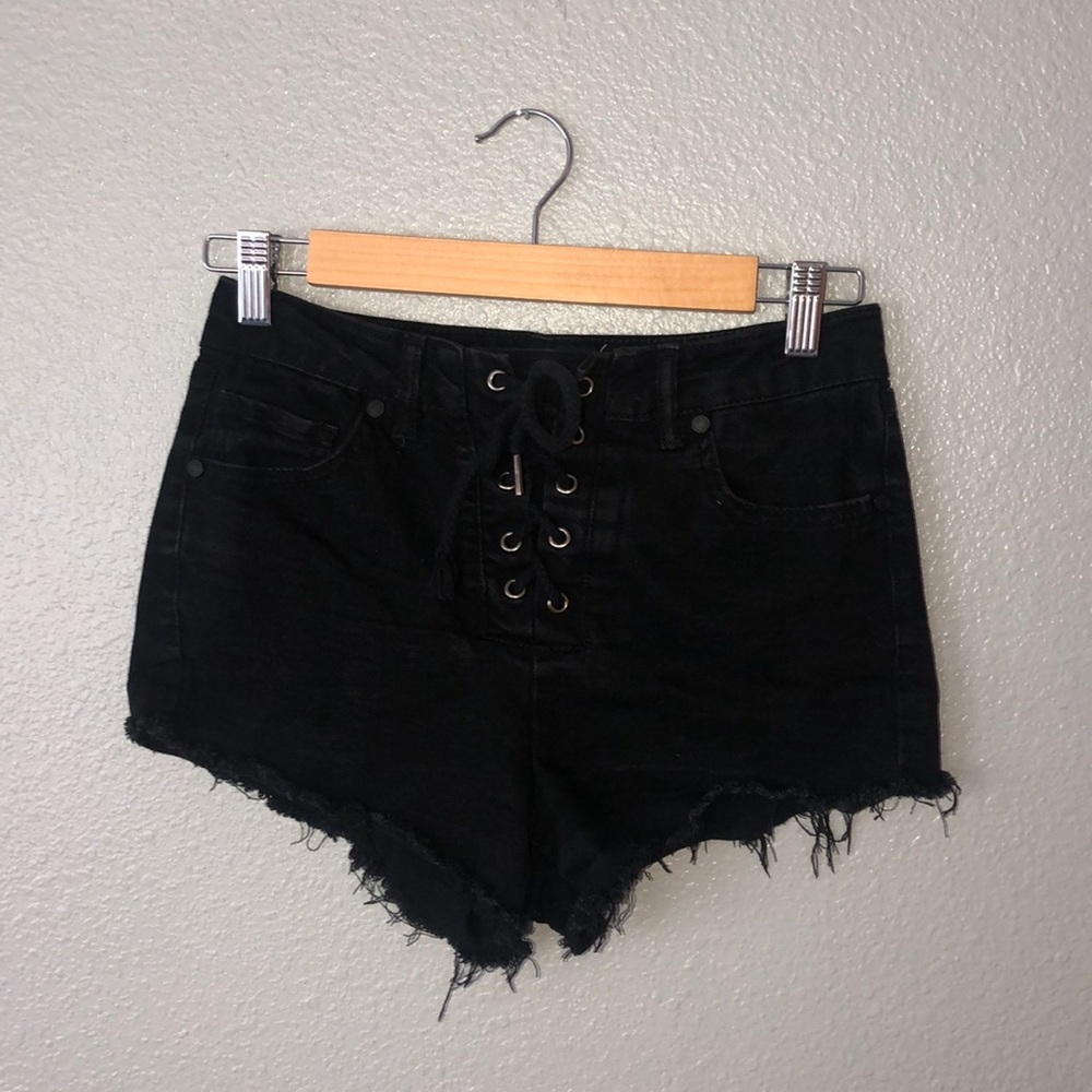 Charlotte Russe black tie up jean shorts